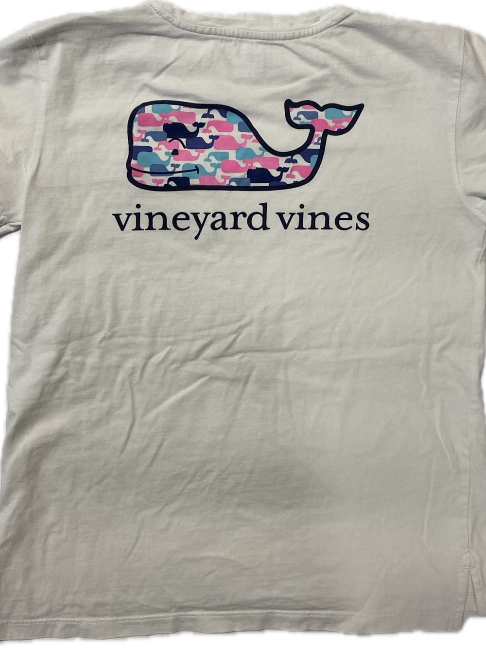Vineyard Vines White Tee with Pink & Blue Camo Whale
